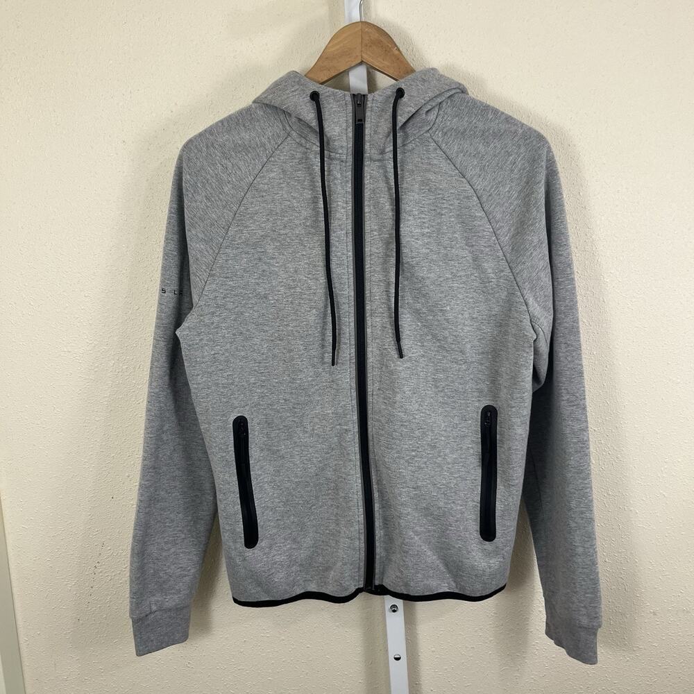 Tesla Full Zip Hoodie Womens M Gray Reflective Zip Pockets Logo